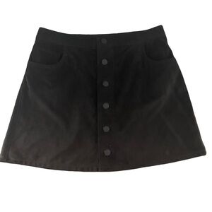 Express Women's Faux Suede Mini Skirt Black Button Front A-Line Size 2